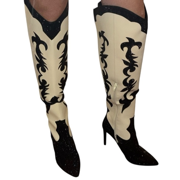 INC International Concepts Black and Cream Heeled Boots - Picture 12 of 13